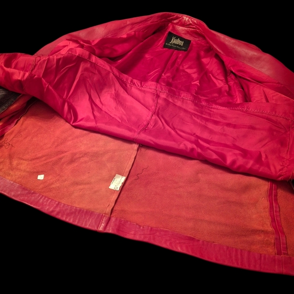 Koslow's Red Leather Open-Front Over-Sized Jacket Coat Women Size Small-Medium - Picture 15 of 16